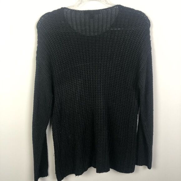 ROMEO & JULIET | Black Fringe Open Knit Boho Sweater Women’s Size Medium - Picture 5 of 6